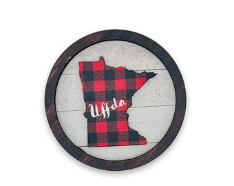 Minnesota Uffda Buffalo Plaid Inspired 3 Layer Wood Magnet