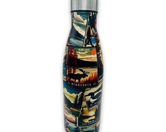 Minnesota Vintage Travel Poster Inspired 17 oz Insulated Water Bottle