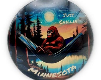 Minnesota Bigfoot Magnet Just Chillin' Retro Wilderness Decor Unique State Gift