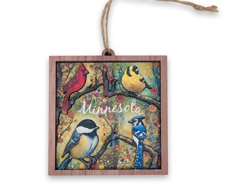 Minnesota Song Birds 4 Layer Cozy Fall Wood Ornament