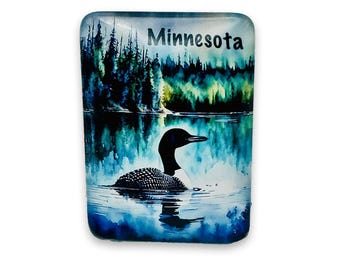 Minnesota Blue Bayou Artsy Summer Loon Rectangle Glass Cabochon Magnet