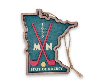 Minnesota State of Hockey 3 Layer Wood Ornament