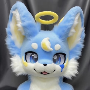 Cute Blue Angel Puppy Fursuit Head, Custom Kenomo Cosplay Fursuit, Fursuit Accessories , Furry Ears, Fantasy Creature, Christmas Furry Gifts