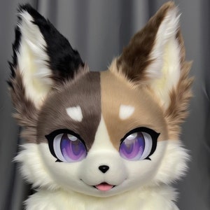 Cute Chocolate Puppy Fursuit Head, Custom Kenomo Cosplay Fursuit, Fursuit Accessories , Furry Ears, Fantasy Creature, Christmas Furry Gifts