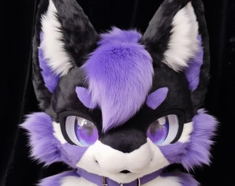 Purple Demon Moon Wolf Fursuit Head, Custom Kenomo Cosplay Fursuit, Fursuit Accessories , Furry Ears, Fantasy Creature, Christmas FurryGifts