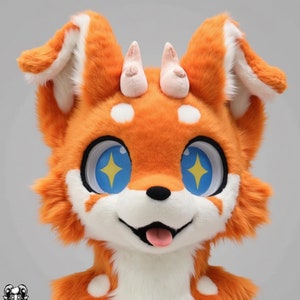 Horned Star Dog Fursuit Head, Custom Kenomo Cosplay Fursuit, Fursuit Accessories , Furry Ears, Fantasy Creature, Christmas Furry Gifts