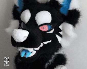 Blue-tongued Wolf Fursuit Head, Customized Purple Skull Cat Fursuit Head, Fursuit Accessories , Furry Ears, Fantasy Creature, Furry,Cosplay