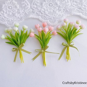 3 Pieces Of Tulips,Mini Tulips,1:12,Miniature Flowers,Miniature Dollhouse,Holiday Gifts,Miniature Plants,Miniature Garden,Miniature