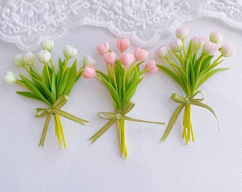 3 Pieces Of Tulips,Mini Tulips,1:12,Miniature Flowers,Miniature Dollhouse,Holiday Gifts,Miniature Plants,Miniature Garden,Miniature