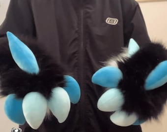 Ocean Horned Dragon Fursuit Paw,Patchwork Dragon Paws,Furry Nails,Four-Finger Claw,Fursuit Accessories,Cosplay Dragon Parts,Squeaky Paws