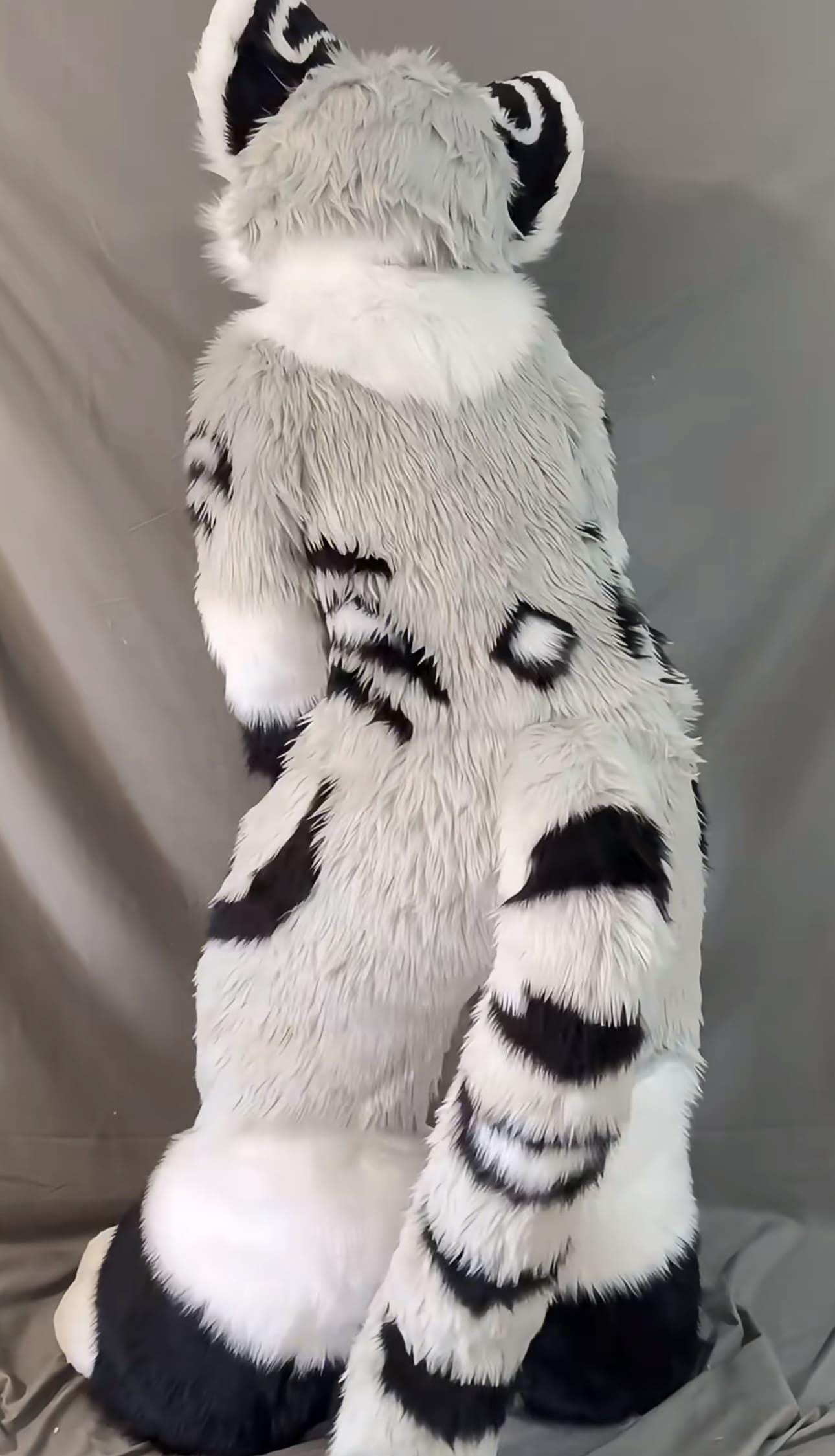 Mr. White Snow Leopard Fursuit Full Body Suit, Custom Kenomo