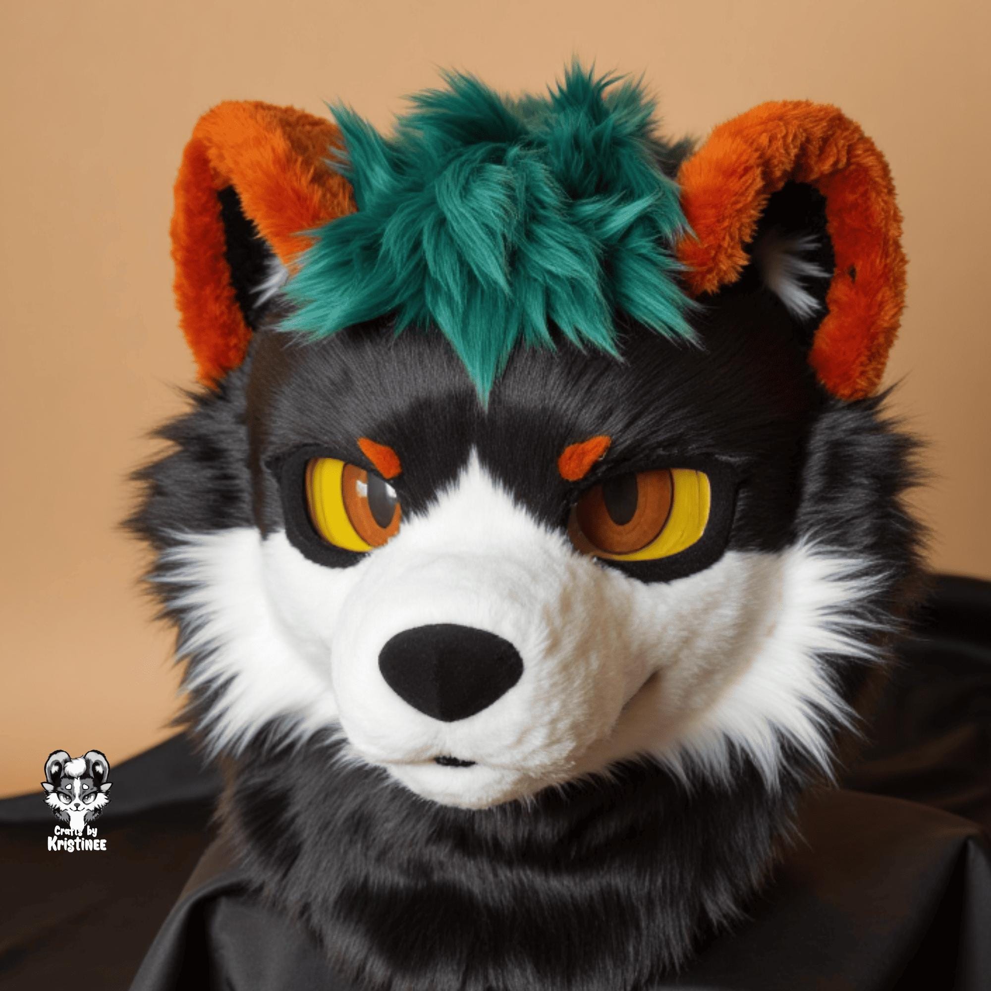 Semling Green Bear Fursuit Head, Customized Purple Magic Dream