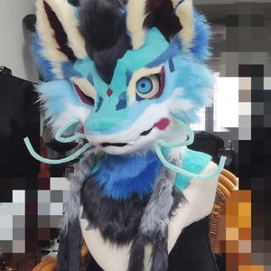 Cute Green Dragon Fursuit Head, Customized Coffee Colored Pudding Puppy, Fursuit Accessories, Furry Ears, Fantasy Creature, Furry, Cosplay