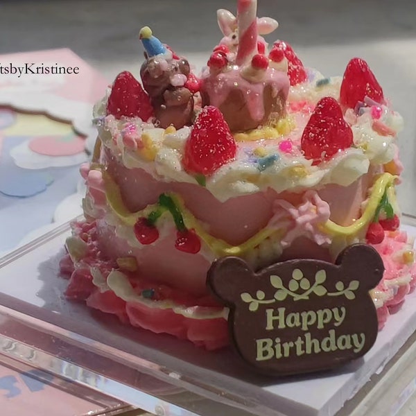 Miniature Clay Cake, Strawberry Bunny Cake, Handmade Clay Making, Mini Doll House, Birthday Gift, Holiday Gift, Inedible,1:12