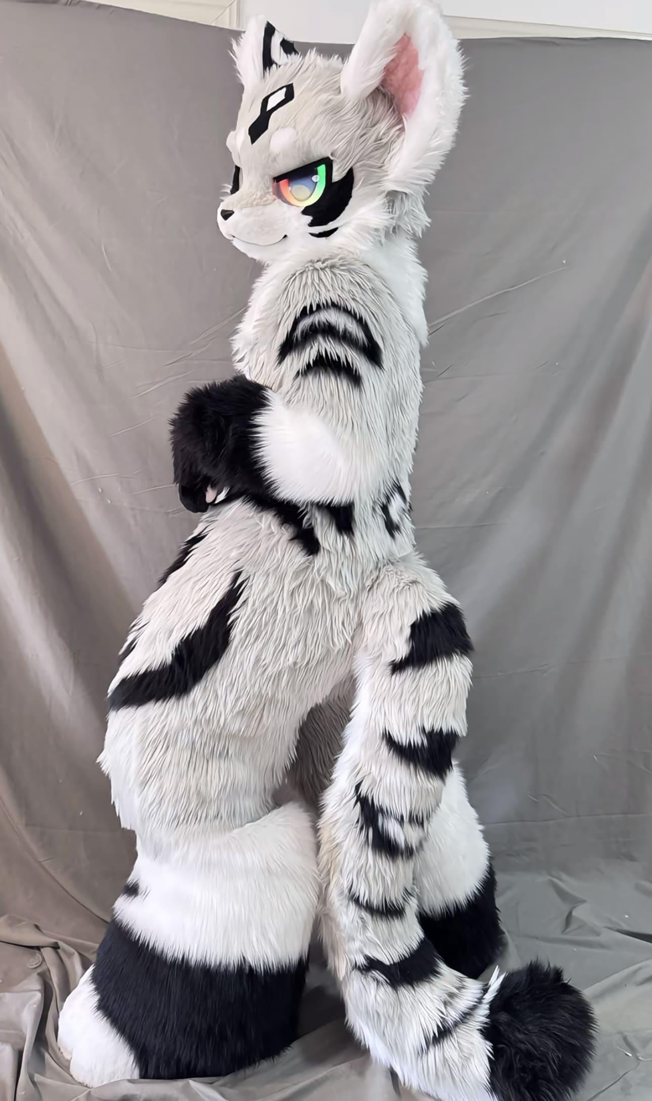 Mr. White Snow Leopard Fursuit Full Body Suit, Custom Kenomo