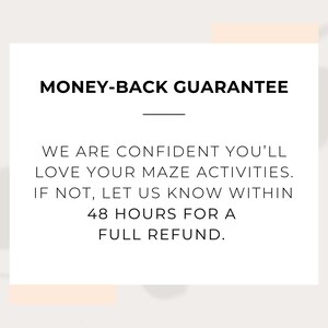 Money-back guarantee on Christian maze activities for kids. Full refund within 48 hours if you're not satisfied. Confidence in our Bible-themed printables, perfect for Sunday School, homeschool activities, and Bible verse learning for young children.