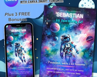 OuterSpace Birthday Invitation, Astronaut Outer Space Invite, Galaxy SpaceBirthday Invit, Astronaute SpaceParty, SpaceInvitation Kids Party
