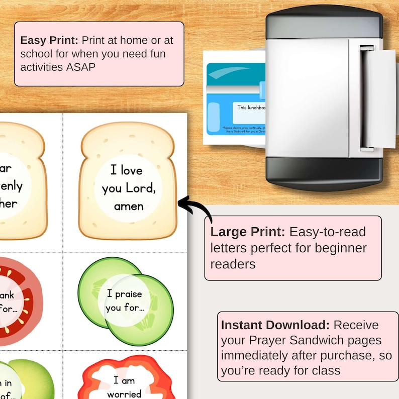 Printable Christian prayer sandwich activity for kids, featuring large print for easy reading, ideal for Sunday school, homeschool, and Bible study. Instant download PDF, perfect for fun, engaging prayer lessons. Kids prayer craft to print at home