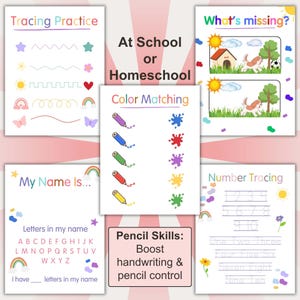 Montessori learner morning menu with activities for Pre K and kindergarten homeschoolers. Includes tracing practice, number tracing, color matching, and handwriting skill building. Perfect for boosting pencil control at school or homeschool. Printabl