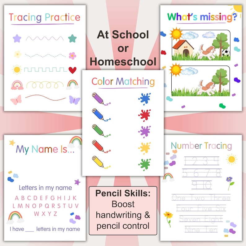 Montessori learner morning menu with activities for Pre K and kindergarten homeschoolers. Includes tracing practice, number tracing, color matching, and handwriting skill building. Perfect for boosting pencil control at school or homeschool. Printabl