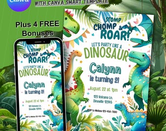Dinosaur birthday invitation, Personalized invite for boys girls, Dino bday party theme, Editable 1st birth day, 2nd 3rd 4th b-day dinos boy