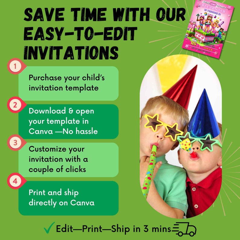 Streamline your party planning with easy-to-edit video game birthday invitation templates, perfect for boys and girls, with quick customization and printing options on Canva.