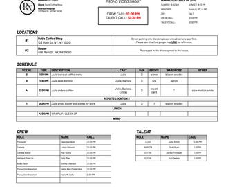 Blad voor videogesprek: Google-spreadsheetsjabloon voor: filmopnamen, sociale media, rollen, makers, inhoud
