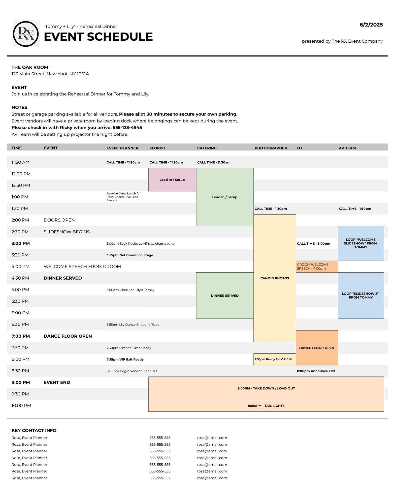Event Schedule Google Sheet Template: Run of Show, Color-coded ...