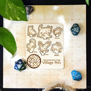 Village Pets | Animal Companion Miniatures | Dungeons and Dragons | Pathfinder | TTRPG Accessories | Laser-Cut Minis | Familiar Set