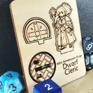 Anime-Style Female Dwarven Cleric Miniature | Dungeons and Dragons | Pathfinder | TTRPG | Laser-Cut Mini | DnD Accessories | RPG Gift