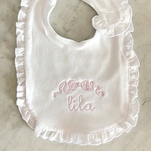 Monogrammed Girl&#39;s Bow Burp Cloth or Bib