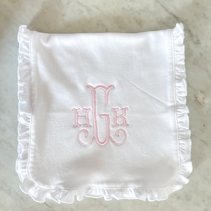 Monogrammed Girl&#39;s Scalloped Burp Cloth or Bib