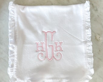 Monogrammed Girl's Scalloped Burp Cloth or Bib