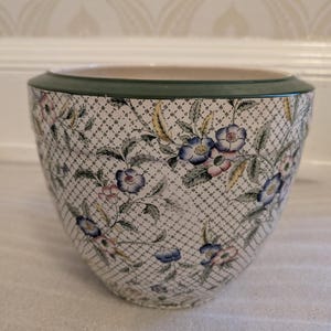 Antique Minton Ceramic Jardiniere, 26cm English Floral Planter Pot, Circa 1920s Shabby Chic Home Decor, Flawed As-Is