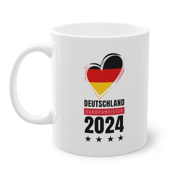 Tasse Deutschland Europameister 2024 | Fanartikel mit Herzsymbol in Schwarz, Rot, Gold | Nationalmannschaft | EM 2024