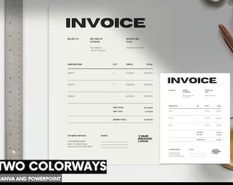 Invoice Template - Minimalist Business Invoice, Small Business Template, Modern Client Invoice, Editable Template, Services Invoice