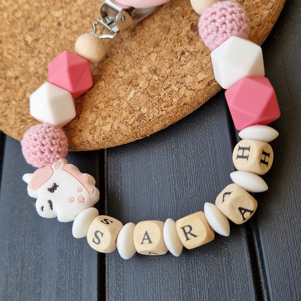 Personalisierte Schnullerkette mit Einhorn motiv,Schönes Geschenk zur Geburt,Taufe,Baby besuche,oder baby shower,Werdende Eltern,Vorfreude