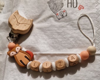 Personalized pacifier chain with fox motif| for boy or girl| gift for expectant parents| baby gift| birth| baptism| family|