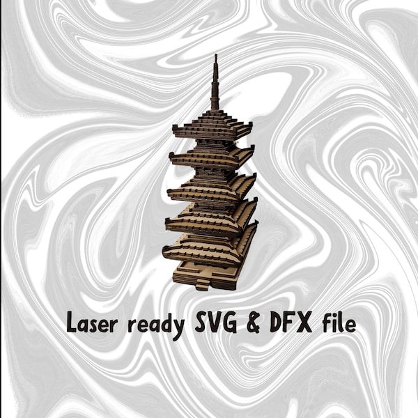 Pagoda | Temple | Laser cut | 3mm | SVG | DXF | File | Japan | Japanese | Asia | Miniature | Direct download | Digital file |