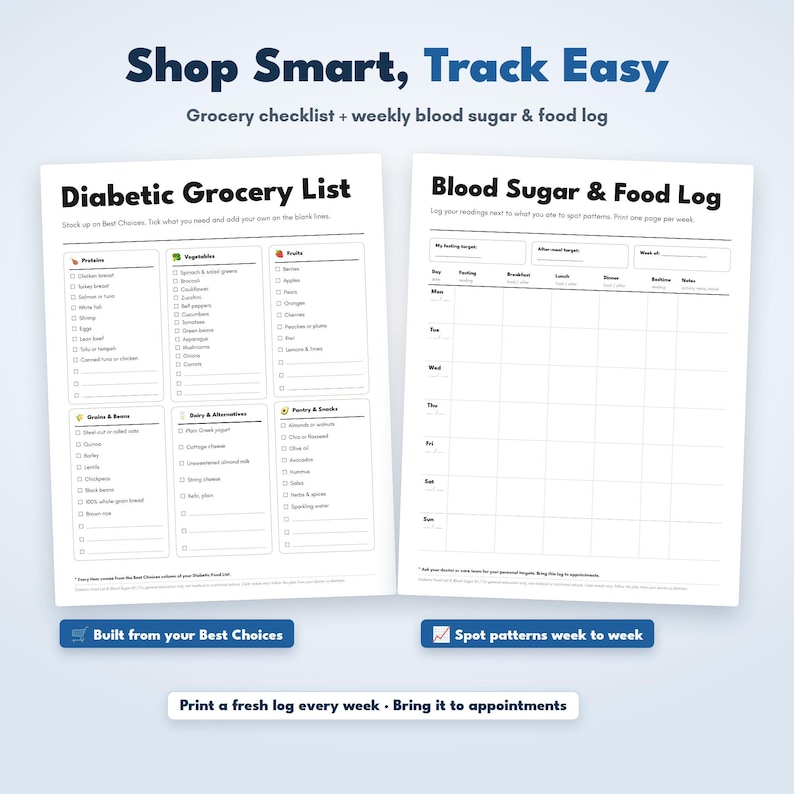 Diabetic Food List Printable, Diabetic Food Chart, Low Glycemic Food List, Blood Sugar Log, Diabetes Grocery List, Type 2 Diabetes PDF image 5