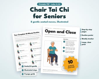 Chair Tai Chi for Seniors Printable, Seated Tai Chi Exercises, 10 Minute Gentle Routine, Tai Chi for Balance Chart