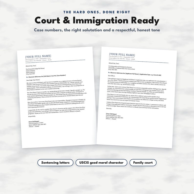 Character Reference Letter Template, Editable Letter to Judge for Court ...