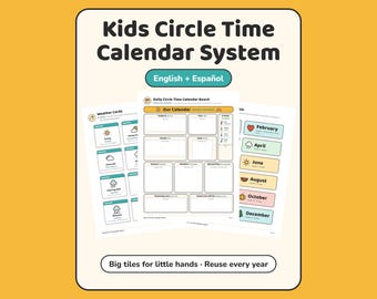 Perpetual Calendar Printable, Classroom Calendar for Circle Time | Bilingual Preschool Montessori PDF