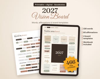 Vision Board Kit Printable 2027, Vision Board Template, Digital Vision Board for Goodnotes, Vision Board Printables, Affirmations & Words