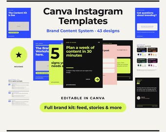 Canva IG Templates, Content Creator Kit | Canva Social Media Brand Kit, Editable Posts + Story Templates