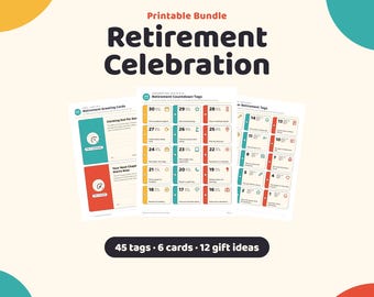 Retirement Countdown, Retirement Cards, Gift Tags Printable Bundle | Teacher Retirement PDF, Coworker Farewell Party Set