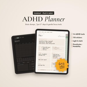 ADHD Planner, ADHD Digital Planner, Undated iPad Planner for Goodnotes & Notability, Daily Brain Dump Planner, Adult ADHD Planner, Dark Mode