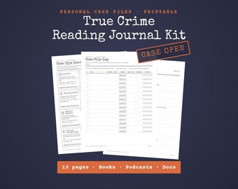 Case File Template, True Crime Journal PDF, Crime Book Tracker Printable | 8-Page Reading Log System