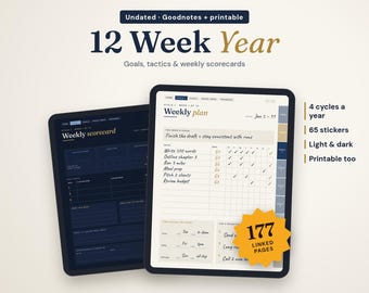 12 Week Year Planner Digital & Printable, 12 Week Planner for Goodnotes, Quarterly Goal Planner, Vision Board, Weekly Productivity Planner