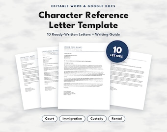 Character Reference Letter Template, Editable Letter to Judge for Court, Immigration Reference Letter, Personal Reference, Word Google Docs